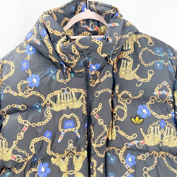 NEW Adidas OS Her Studio Down Puffer JACKET Coat Chains Leopard Floral Size L - Picture 5 of 13